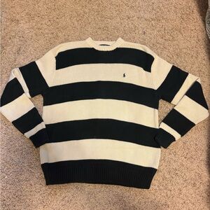 Ralph Lauren Black and Cream Crewneck Shirt with Stripes